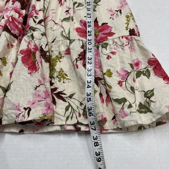 Abercrombie & Fitch Dress L Tall Floral‎ Linen Blend Smocked Waist Tiered Mini - Picture 6 of 9